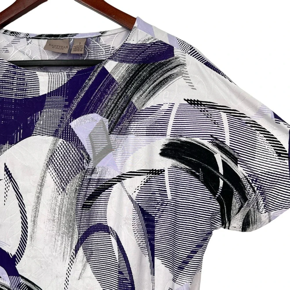 Chicos Easywear Sz 1 MEDIUM 8/10 Purple Stretchy Blouse Shirt Top Mature Comfy - Picture 2 of 7